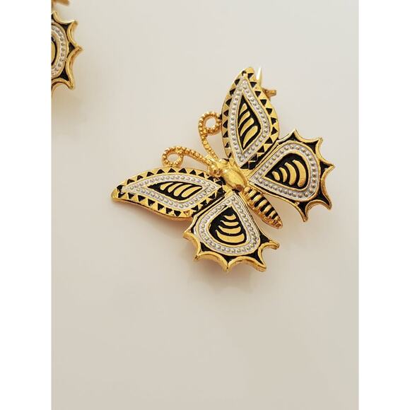 Pair of Vintage Damascene Butterfly Brooch Pins - Picture 2 of 5